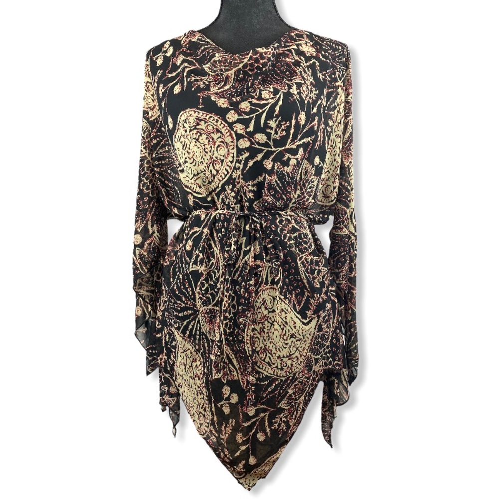 Patterned Wrap-around Long Sleeve Blouse